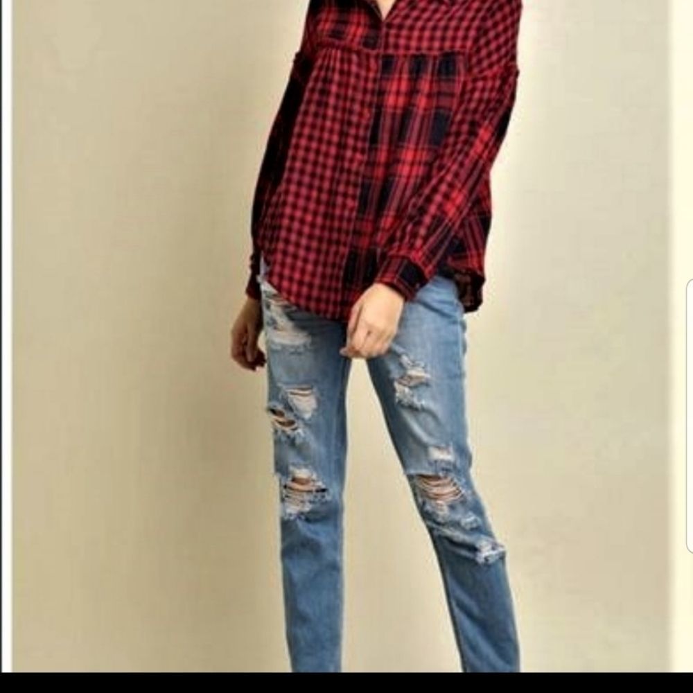 Umgee Plaid long sleeve top- Size Small - Picture 4 of 4